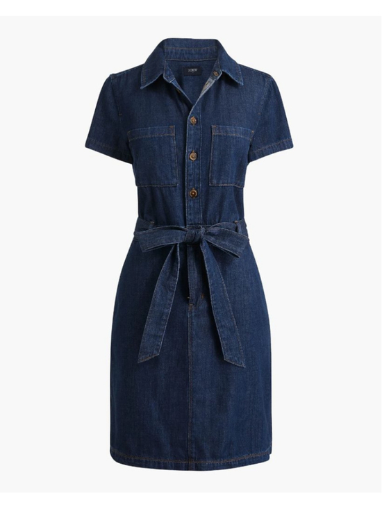 J. Crew Factory Dresses & Skirts - J. Crew Factory Denim Utility Dress Short Sleeve w/Tie + Button Front Size 4